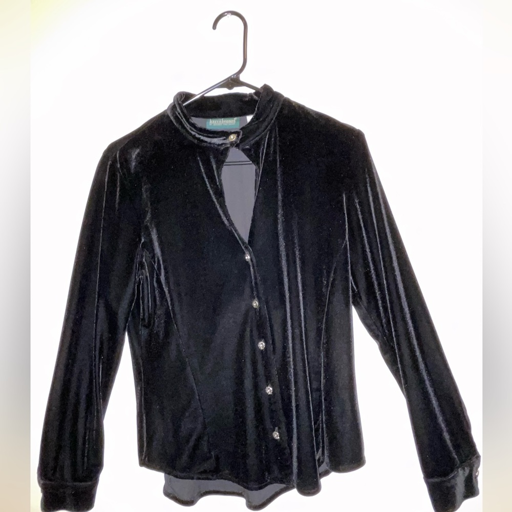 Women's Harvè Benard Holtzman Black Long Sleeve Velour Keyhole Top | Size Small